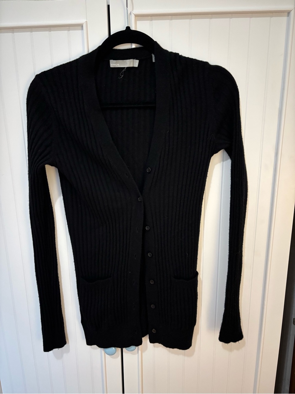 Black Ribbed Longline Button-Front Cardigan - Vince